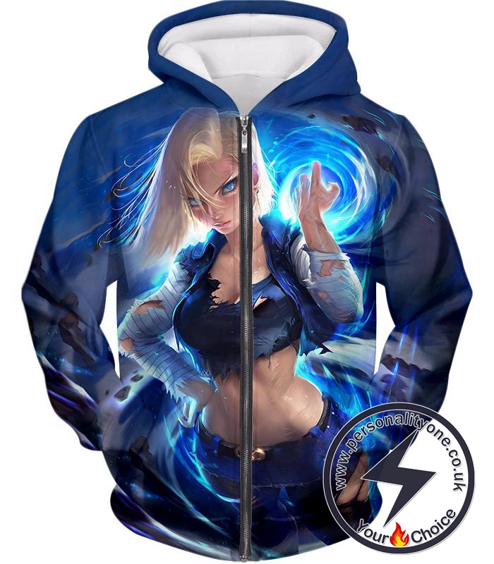 Dragon Ball Super Deadly Mecha Warrior Android 18 Amazing Graphic Zip Up Hoodie